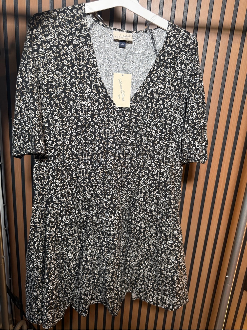 Universal Thread Black Floral V-Neck Tiered Midi Dress